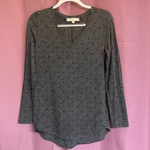 LOFT Grey Polka Dot Long Sleeve Tee